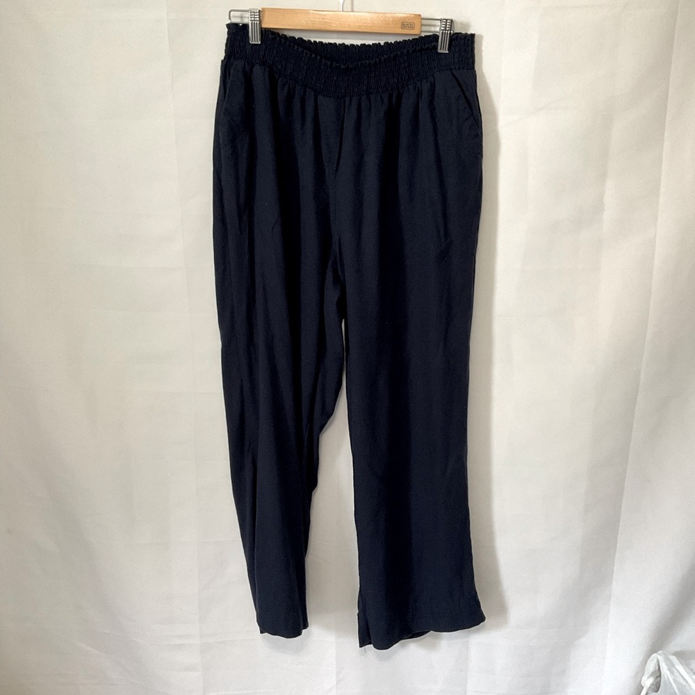 Land ‘n sea navy elastic waist linen blend wide leg pants with pockets sz 2X